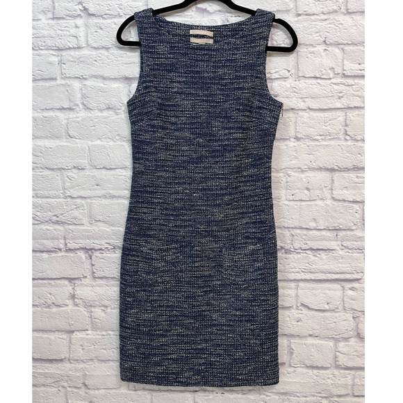 Banana Republic tweed sheath dress 4. Blue and white woven pattern. Sleeveless. - Picture 1 of 10